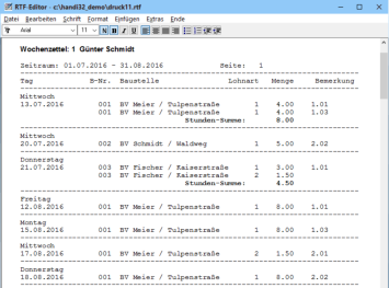 Wochenzettel Trockenbausoftware